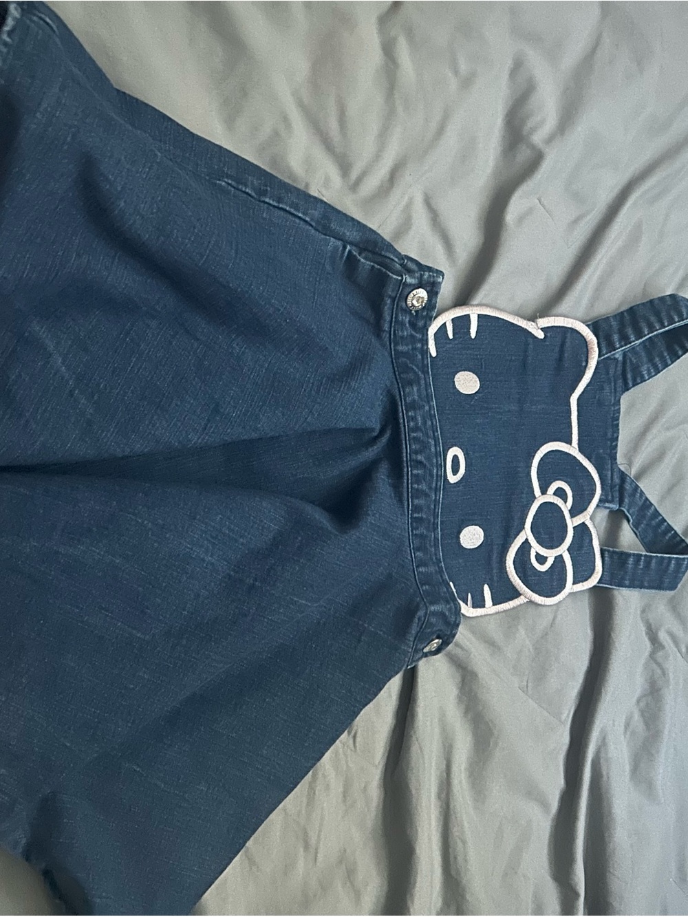 Hello Kitty Dark Blue Denim Overall Dress with Applique